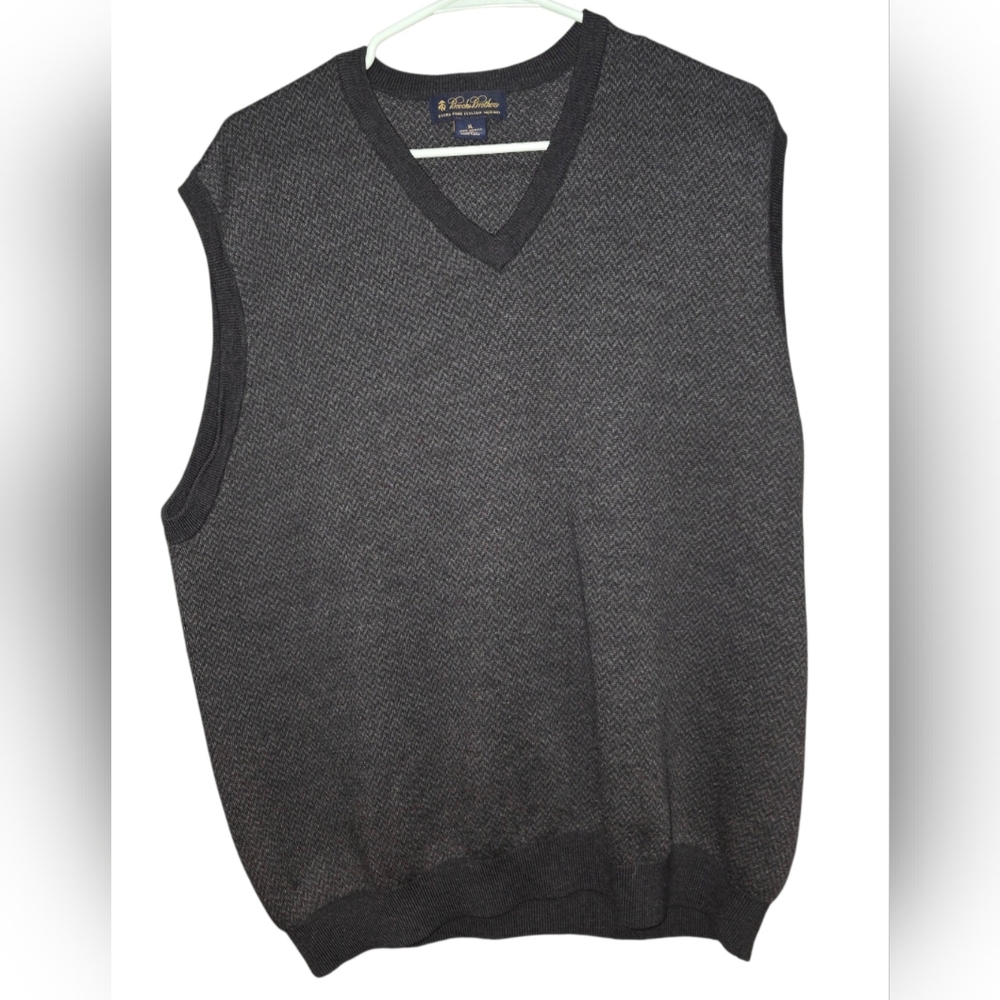 Vintage Brooks Brothers Sweater Vest 100% Fine Italian Merino Wool Gray Mens‎ XL